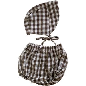 Baby Girl Plaid Bloomer with Hat Baptism Costume Elastic Band Diapers Cover Self-tie Hat Infant Shower Photography Prop
