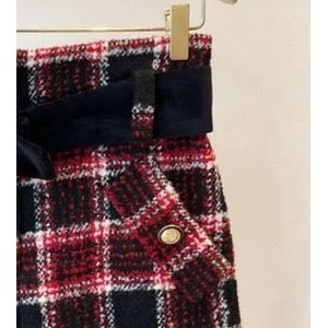 Vrouwen Tweed Plaid Shorts Hoge Taille Strik Zakken Shorts