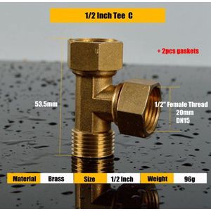 3pcs 1/2 ""Koperen Tee/Elleboog/Direct Beweegbare Gezamenlijke Losse Connector Boiler Gas Tank Industriële Luchtpijp sanitair Buisleidingen