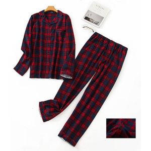 Mannen Nachtkleding 100% Katoen Lange Mouw Broek 2 Stuk/set Casual Pyjama Set Big Size Man Homewear Plaid top Pyjama