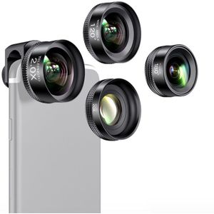 4-In-1 Draagbare 180 ° Fisheye + 120 ° Groothoek + 20X Macro + 2.0X Teleconverter lens Kit Met Clip Voor Mobiele Telefoon