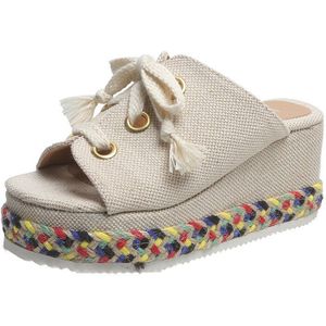 Womens Wedge Sandaal Dikke Bodem Casual Schoenen Dames Zomer Vetersluiting Sandalen Vrouw Schoenen Vrouwen Platform Slippers Grote Maat 35 ~ 43