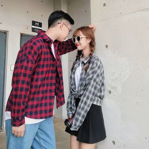 Mannen Shirts Paar Rode Plaid Losse Koreaanse Stijl Harajku Mens Streetwear Leisure Eenvoudige All-Match Mannelijke Uitloper Ulzzang Unisex