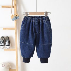 Kinderen Jeans Herfst En Winter Koreaanse Stijl Jongens En Meisjes Casual Broek Baby Plus Fluwelen Hoge-stretch Jeans 2-7Y