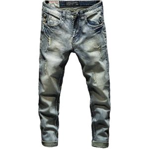 Skinny Jeans Mannen Lichtblauw Stretch Ripped Biker Jeans Broek Man Verontruste Heren Jeans Slim Fit Casual Denim Broek Jongens broek