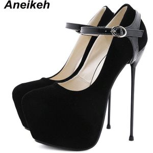 Aneikeh Femmes Chaussures Mode Kudde Dunne Hoge Hakken Vrouwen Pompen Platform Bruiloft Elegante Dames Schoenen Lente/Herfst Zwart