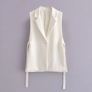 Zevity Vrouwen Mode Zwart Wit Kleur Side Split Vest Jacket Office Dames Casual Pak Vest Chic Uitloper Tops CT733