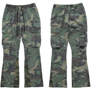 Mannen Mode Patchwork Camouflage Graffiti Gedrukt Flare Broek Casual Vintage Gewassen Broek Streetwear Hiphop Lange Broek Joggers