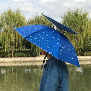 Creatieve Draagbare Vissen Hoeden Dubbele Vouwen Regenachtige Paraplu Anti-Uv Regendicht Zonwering Vissen Cap Paraplu YS014