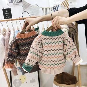 Kinderen truien winter jas Koreaanse plaid jongens en meisjes truien plus fluwelen dikke trui