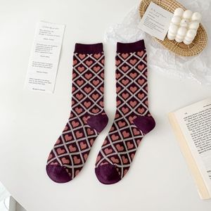 Romantische Paars Katoen Gebreide Sokken Vrouwen Luipaard Zebra Houndstooth Rooster Hart Patroon Retro Mode Herfst Winter Sokken