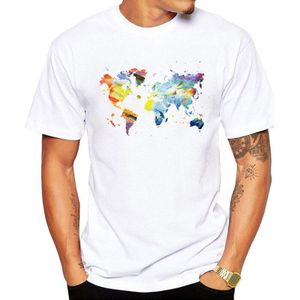 Grappige T-stukken Teehub Hipster De Corlorful Wereld Mannen T-shirt Korte Mouw Wereldkaart Gedrukt Tshirts O-hals Cool Tops