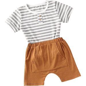Pasgeboren Baby Jongens 2 Stuks Outfits Zomer Korte Mouw Gestreept T-shirt + Elastische Shorts Set Voor Dagelijks Leven