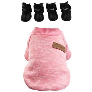 2 Set Huisdier Accessoires: 1 Set Winter Warm Hond Kleding Puppy Kat Jas Zachte Trui Kleding S Roze & 1 Set Zwart S, rubber Hond Wat