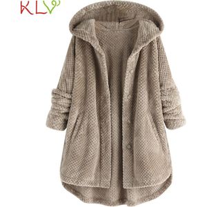 Vrouwen Jas Hooded Fleece Pocket Warm Winter Jas Pluizige Knop Casual Top Uitloper Kleding Plus Size Manteau Femme 5XL 19Oct