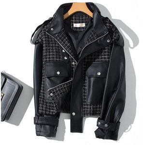 2022 Lederen Jas Vrouwen Lente Herfst Dame Kleding Product Splicing Mode Trend Alle-Wedstrijd Zwart