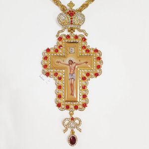 Orthodoxe Borstvinnen Kruis ketting Vergulde Sieraden met Russische type Emaille Bisschop Encolpion Cross voor bisschoppen