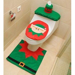 Kerst Toilet Seat Cover Decoratie 3D Kerstman Snowman Herten Elf Toilet Seat Cover + Kleed + Tank Tissue Doos cover Set