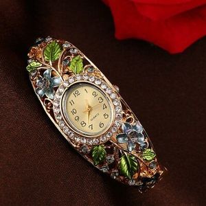 Multicolor Bloem Armband Horloge vrouwen Horloges Luxe Strass Dameshorloge Vrouwen Horloges Klok reloj mujer