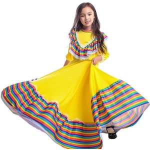 Meisjes Verbazingwekkende Mexicaanse Traditie Prinses Dansen Kostuum Lange Jurk Halloween Carnaval Kids Fantasia Fancy Dress