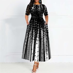 Print Lange Avond Feestjurk Mode Afrikaanse Half Mouwen A-lijn Gedrapeerde Elegante Vrouwen Jurk Dames Slanke Jurk Robe De Soiree