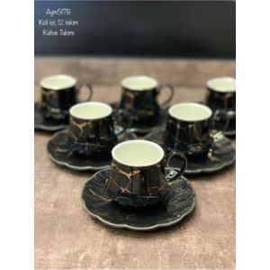 Porselein Koffie Cup Pad Zwart Marmer Patroon Klassieke Stijlvolle Uitziende Keramische
