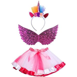 3Pcs Rainbow Leuke Kids Dress Up Prinses Angel Wing Bling Eenhoorn Tutu Rok Pak