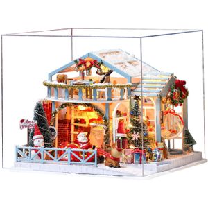 Kerst Houten Diy Poppenhuis Miniatuur Box Puzzel Monteren 3d Poppenhuis Kits Speelgoed Voor Kinderen Poppenhuis
