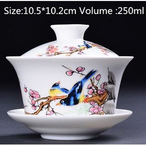 Tuin Pastrol Gaiwan Porselein Jingdezhen Sancai Cover Kom Blauw En Wit Keramische Vogel Thee Kom Vis Thee Terrine Accessoires