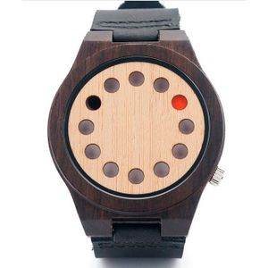 BOBO VOGEL Milieuvriendelijke Houten Horloge Heren Top Luxe Unieke Gaten Lederen Quartz Horloge met Lederen Band