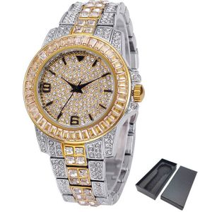 Luxe Bling Diamond Stenen Heren Horloge 18 K Gold Plated Ice Out Quartz Iced Horloges Voor Mannen Mannelijke waterdicht Horloge