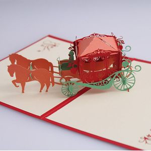 1 Pcs Retro Surrey Paardenkoets Pop-Up Kaarten Verjaardag Bruiloft Met Envelop 3D Uitnodigingen Wenskaarten Card