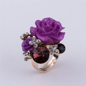 7 kleuren Resin Crystal Rose Bloem Goud-Kleur Verstelbare Vrouwen Bruiloft Mode Verklaring Vinger Ringen