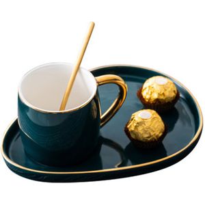 Japanse Stijl Luxe Keramische Cup Met Plaat Creatieve Goud Koffie Mok Snack Schotel Set Eenvoudige Engels Afternoon Tea Cup Met lepel