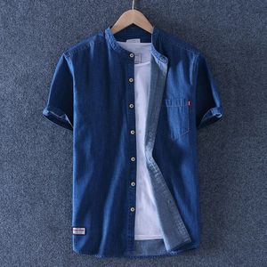 Casual 100% Katoen Zomer Denim Shirt Plus Size Shirts Voor Mannen Kleding Koreaanse Vintage Korte Mouw DLLZJNZ01