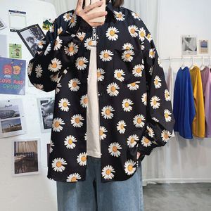 Dunne Bloemen Shirt Mannen Print Casual Shirt Streetwear Koreaanse Losse Lange Mouwen Mannen Lente Zomer Hawaiian shirt