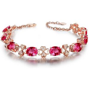 Ruby vrouwen armbanden 18k rose goud natuurlijke rode kristal edelstenen diamanten luxe fijne sieraden clover verjaardag voor vrouwen