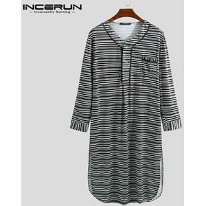 Incerun Zomer Mannen Gestreept Kaftan Pyjama Zomer Badjassen Lange Mouw V-hals Nachtjapon Casual Night Dress Nachtkleding Gewaden