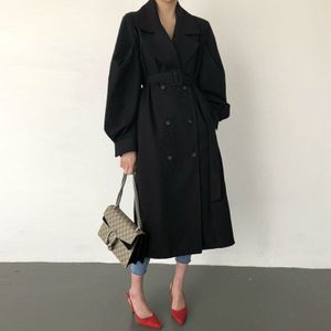 Banulin Herfst Mode Vrouwen Trenchcoat Lange Double-Breasted Riem Zwart Kaki Lady Kleding Winterjas Vrouwen Bovenkleding