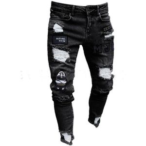 Mode Mannen Stretchy Ripped Skinny Gat Jeans Broek Vernietigd Verzwakte Afgeplakt Slim Fit Denim Broek Broek Bekrast Jean