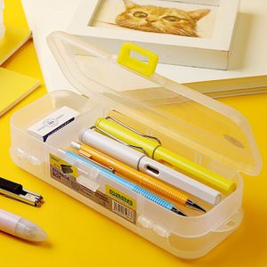 Transparante Etui 2 Layer Pen Box Pencilcase Briefpapier Opbergdoos Boxfor Schets Tekening Kunst School Supplies