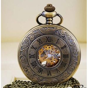Top Brand Luxe Steampunk Mechanische Horloges Voor Mannen En Vrouw Vintage Brons Mechanisch Zakhorloge Met Kettingen