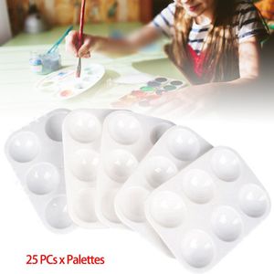 25 stuks Verf Palet Rechthoekige Lade 6 Goed DIY Craft Plastic Kids Volwassenen Aquarel Pallets Tekening Make-Up Artist Art Supplies