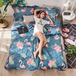 200X230Cm Roze Flamingo Zomer Quilt Gewatteerde Airconditioning Deken Jacquard Trooster Bed Cover Beddengoed Dekens