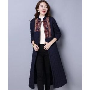 Winter aanbieding Grote maat China folk stijl Gewaad jurk Katoen gewatteerde retro vest lange mouwen Chinese-stijl gevoerde jas