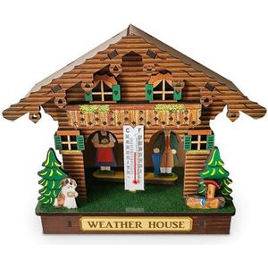 Weer Huis, Bos Weer Huis Met Man En Vrouw, hout Chalet Barometer Thermometer En Hygrometer Woondecoratie Muur Ha