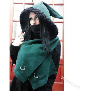 Middeleeuwse Vrouwen Retro Gothic Hooded Shawl Jas Heks Vampire Cosplay Kostuum Halloween Carnaval Party Elf Hoed Caps Mantel Sjaal