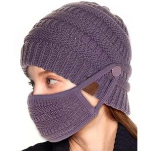 Knit Beanie En Gezicht Cover Set Afneembare Gezicht Die Gebreide Warme Muts Voor Vrouwen Mannen