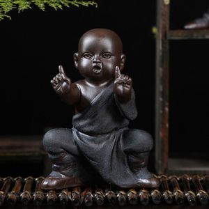 Prachtige Kung Fu Monniken Thee Huisdieren Ornamenten Paars Zand Thee Lade Little Buddha Standbeelden Sculpturen Chinese Thee Accessoires Set