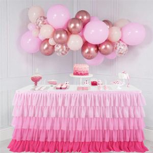 5 Lagen Gradiënt Roze Chiffon Wave Tafel Rok Voor Bruiloft Feestartikelen